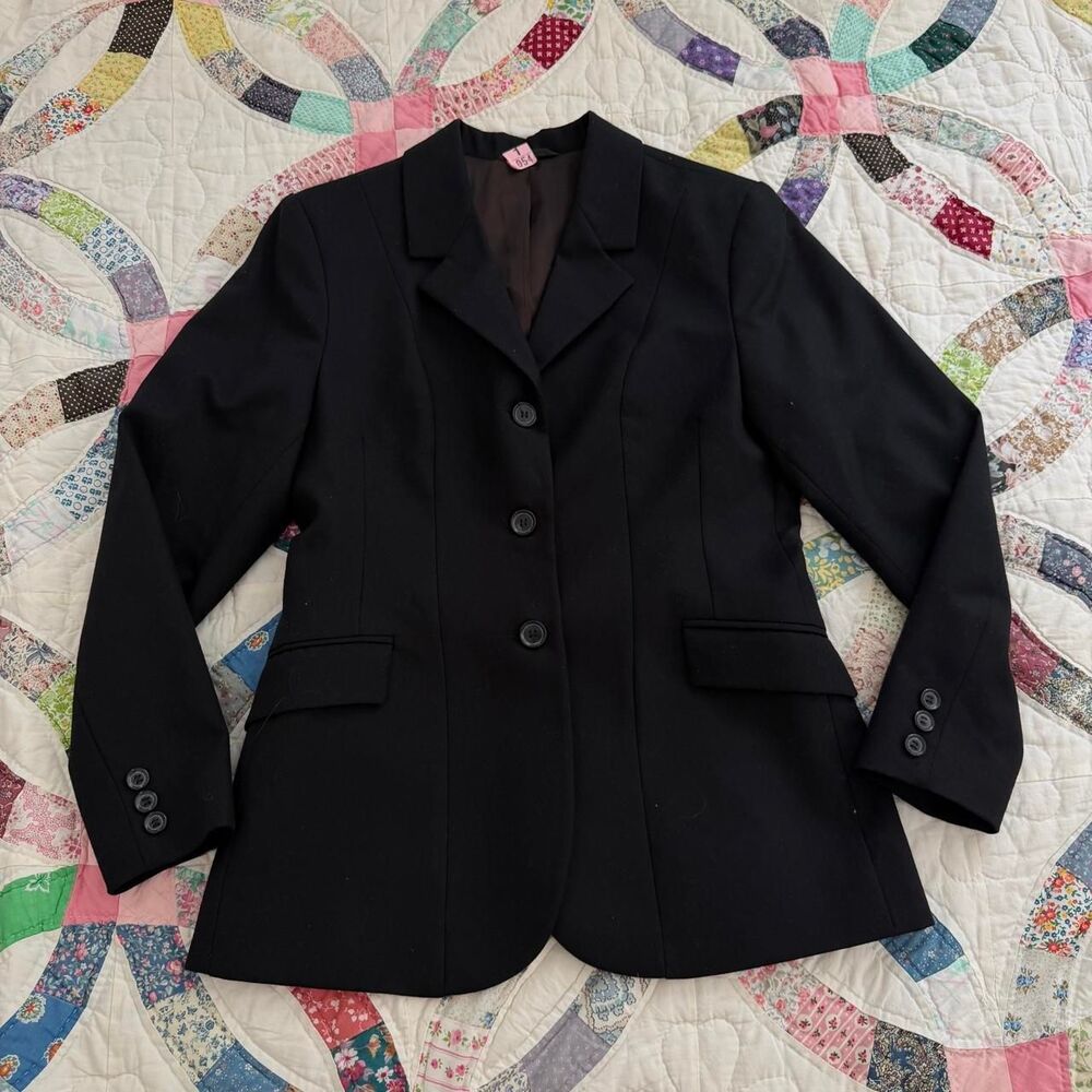 Vintage black wool tailored blazer suit jacket